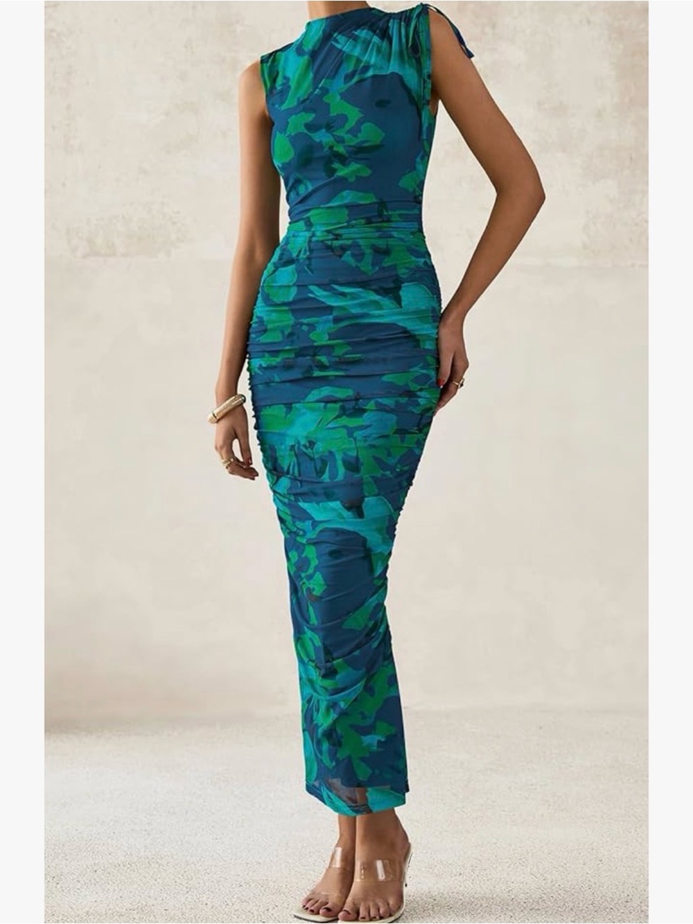 Women’s size medium ruched floral maxi dress body con